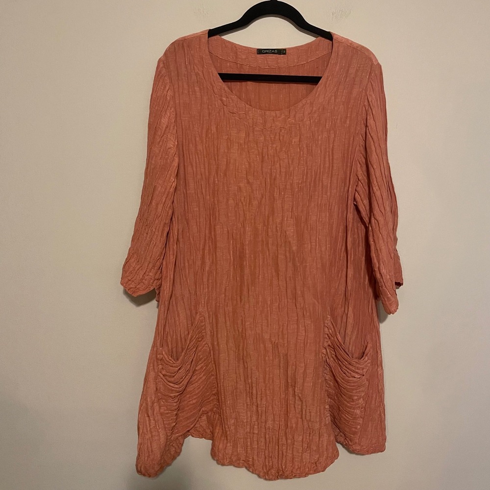 Grizas crinkle tunic dress‎ M silk linen lagenlook avant garde boho whimsy